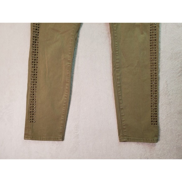 Lucky Brand Pants Womens Sz 2 Green Studded Flat Front Straight Leg Slash Pocket - Picture 3 of 8